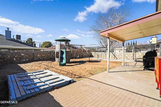 exterior space featuring a playground