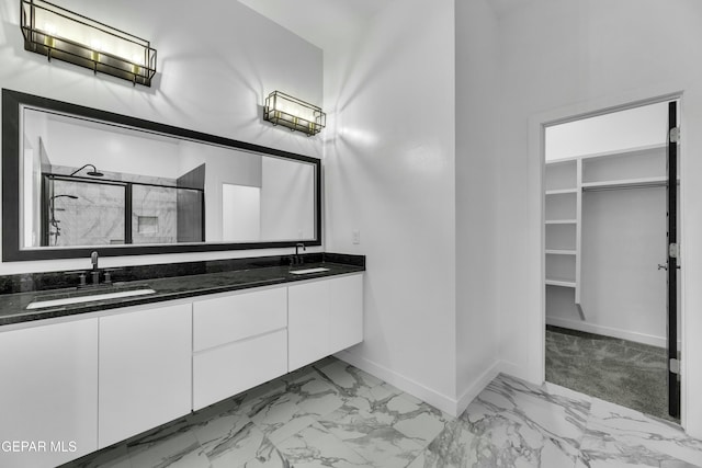 bathroom featuring vanity and walk in shower