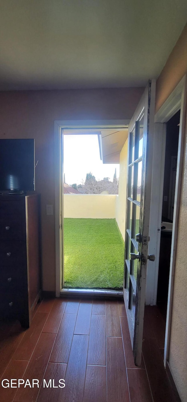 doorway featuring dark hardwood / wood-style floors