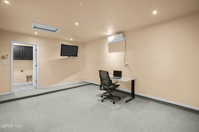 office with carpet floors and a wall unit AC