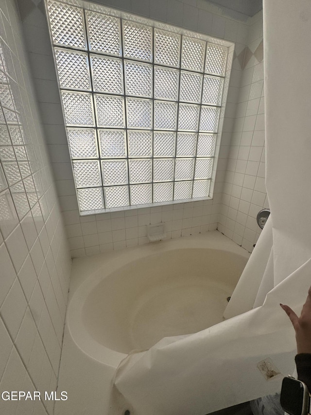 bathroom featuring a tub and a wealth of natural light