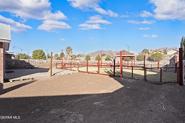 view of play area with a mountain view