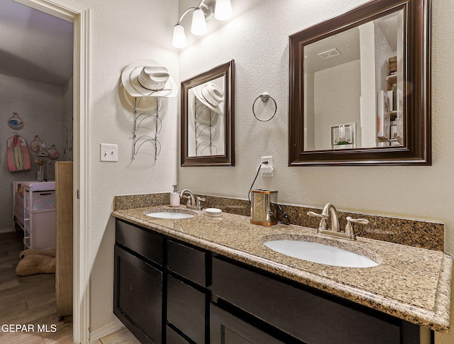 bathroom featuring vanity and wood-type flooring