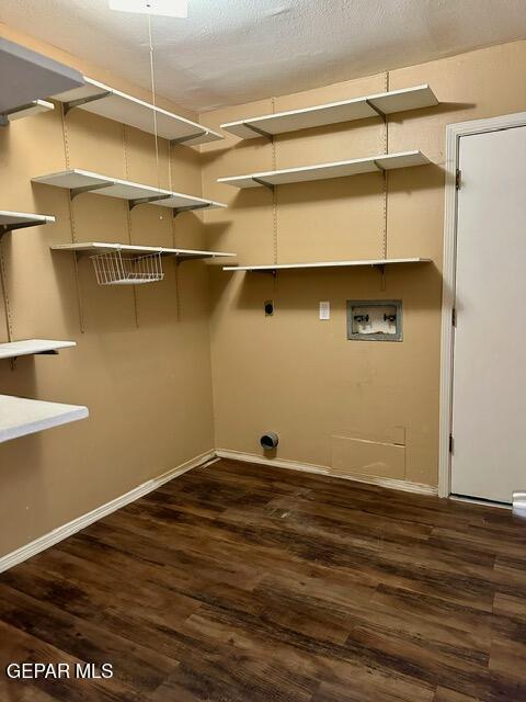 clothes washing area featuring washer hookup and dark hardwood / wood-style flooring