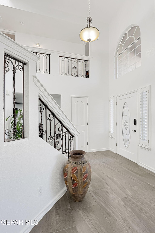 foyer entrance with a towering ceiling