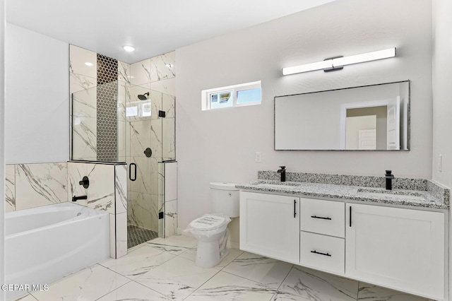 bathroom with marble finish floor, a sink, and toilet