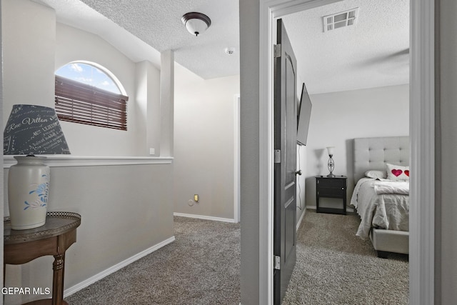 interior space featuring lofted ceiling and a textured ceiling