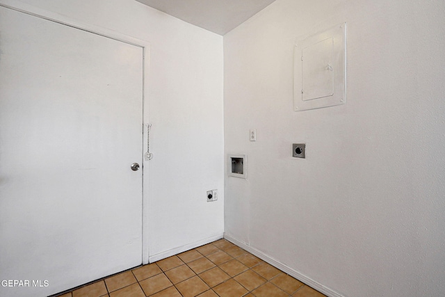 laundry area with laundry area, electric panel, washer hookup, electric dryer hookup, and light tile patterned flooring