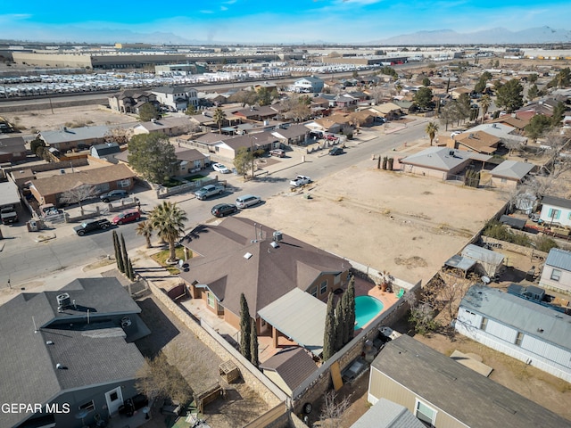 drone / aerial view featuring a mountain view