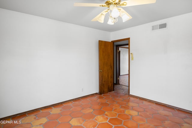 11204 Bob Mitchell Dr, El Paso, TX 79936 - empty room with a ceiling fan, baseboards, and visible vents