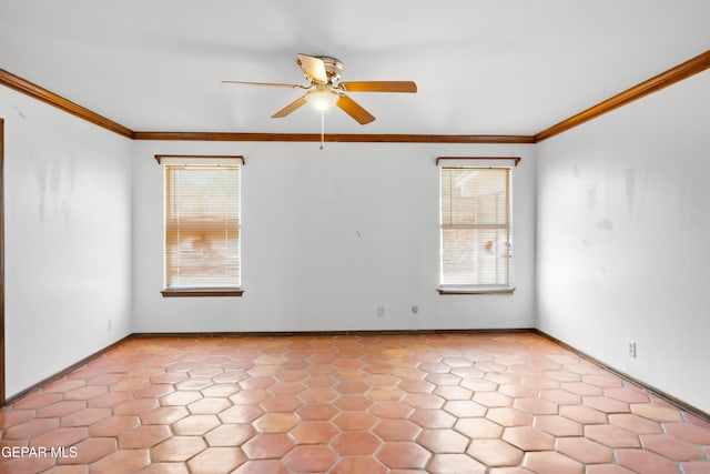 11204 Bob Mitchell Dr, El Paso, TX 79936 - spare room featuring a ceiling fan, ornamental molding, and baseboards