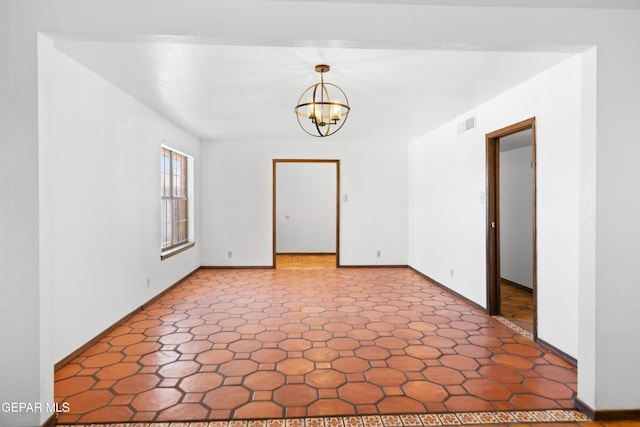 11204 Bob Mitchell Dr, El Paso, TX 79936 - unfurnished room featuring baseboards, a notable chandelier, and visible vents