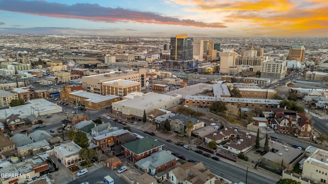 view of aerial view at dusk