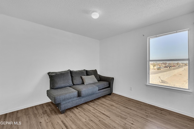 sitting room featuring light hardwood / wood-style flooring and a textured ceiling