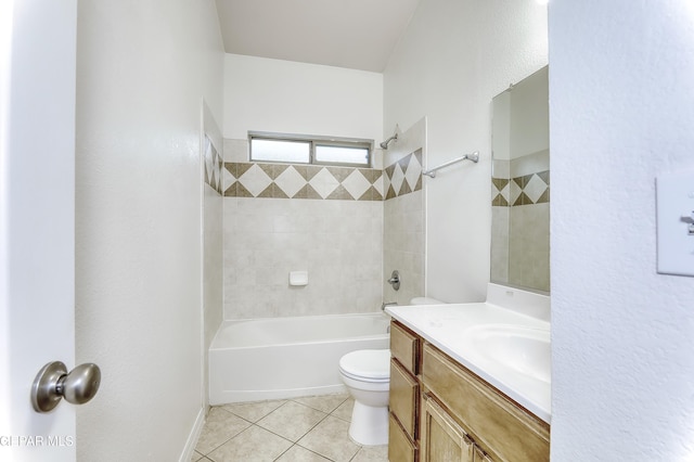 full bathroom featuring tile patterned flooring, tub / shower combination, vanity, and toilet