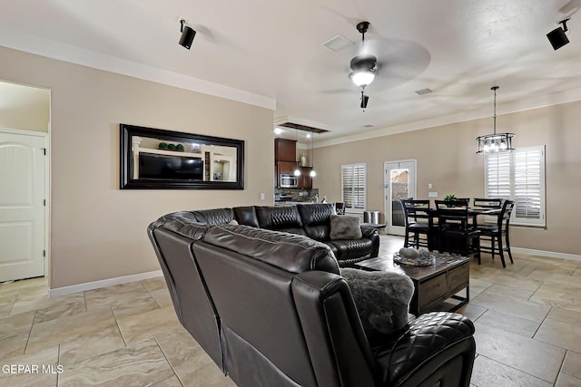 living room with ceiling fan