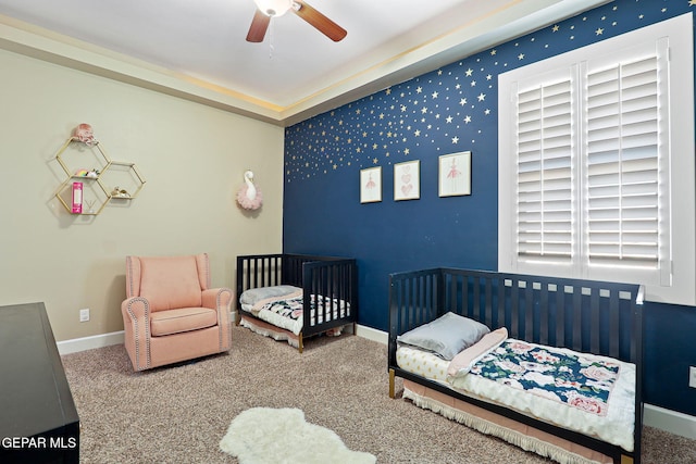 bedroom with carpet flooring and ceiling fan