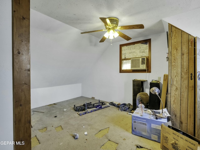 additional living space featuring cooling unit, ceiling fan, and lofted ceiling