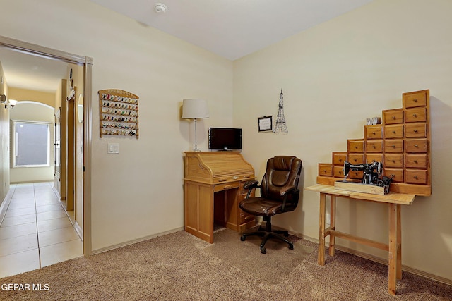 home office featuring light colored carpet