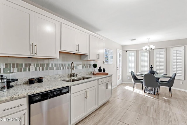 kitchen with white cabinetry, sink, tasteful backsplash, and stainless steel dishwasher