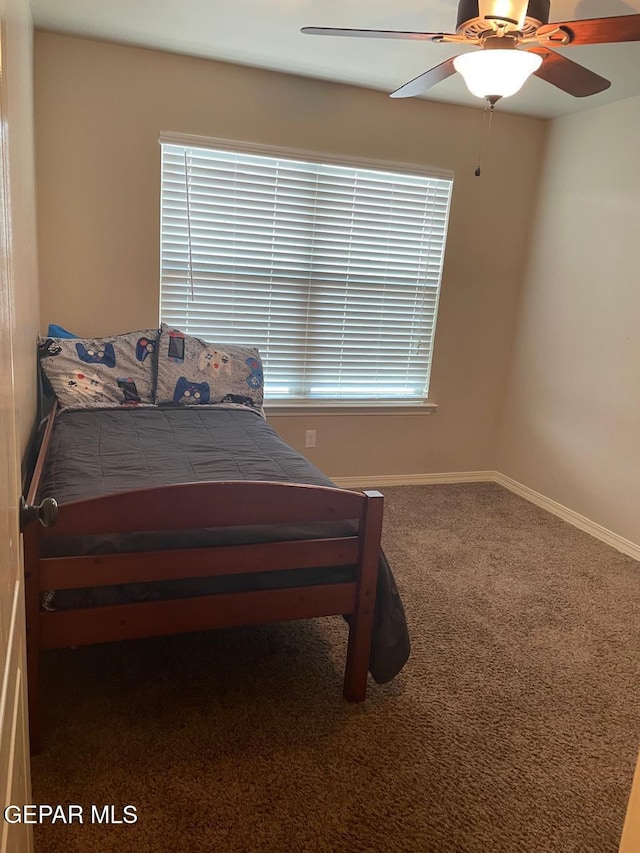 bedroom with carpet and ceiling fan