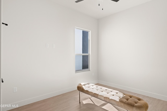 interior space with light hardwood / wood-style flooring and ceiling fan