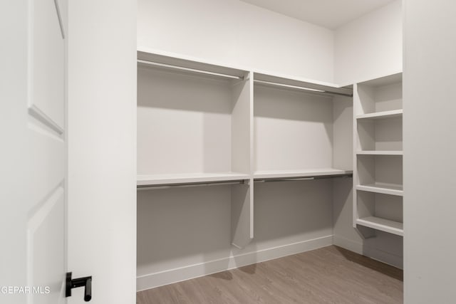 walk in closet with hardwood / wood-style floors