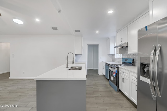 kitchen featuring appliances with stainless steel finishes, sink, decorative backsplash, and white cabinets