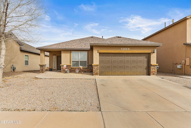 prairie-style home featuring a garage