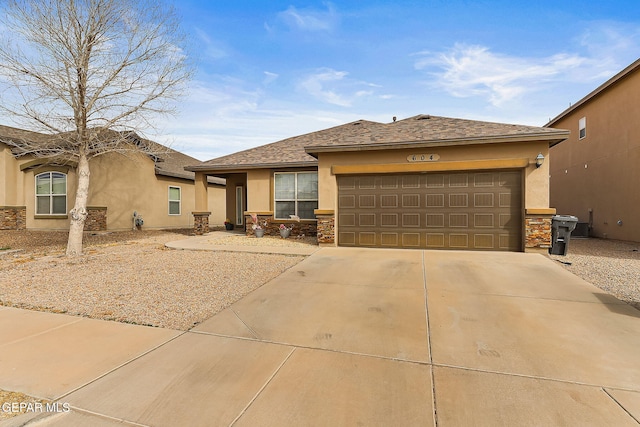 prairie-style house featuring a garage