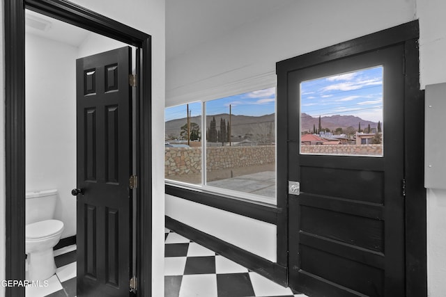 entryway featuring a mountain view and a healthy amount of sunlight