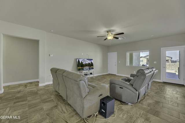 living room featuring ceiling fan