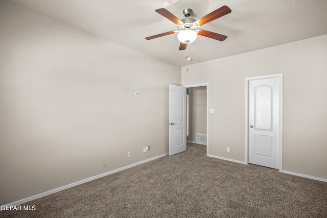 unfurnished bedroom with carpet floors and ceiling fan