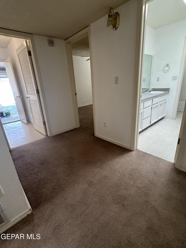 interior space featuring sink and light carpet