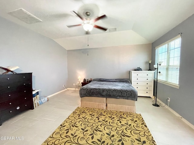 bedroom featuring lofted ceiling and ceiling fan