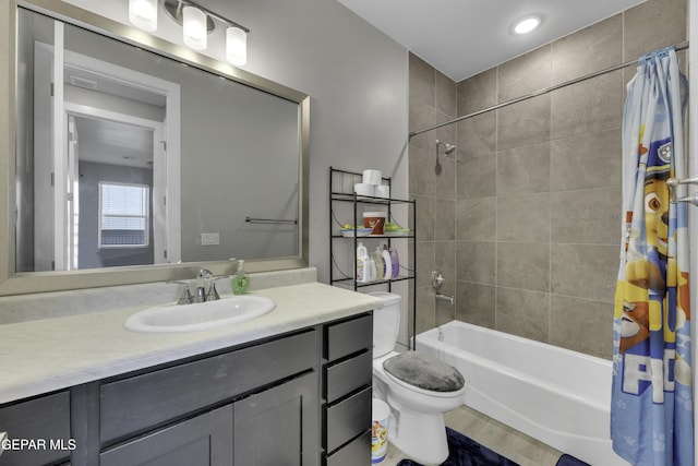 full bathroom with wood-type flooring, vanity, toilet, and shower / bath combo