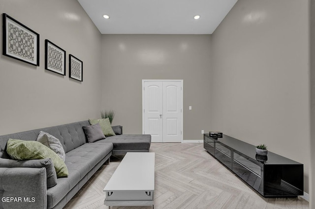 living room featuring light parquet flooring