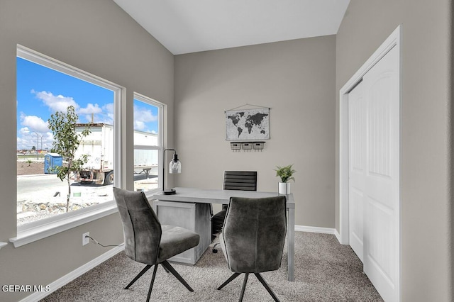 home office with carpet flooring