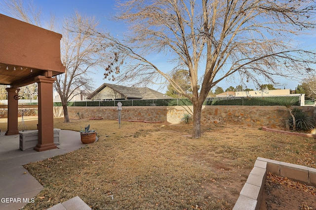 view of yard with a fenced backyard