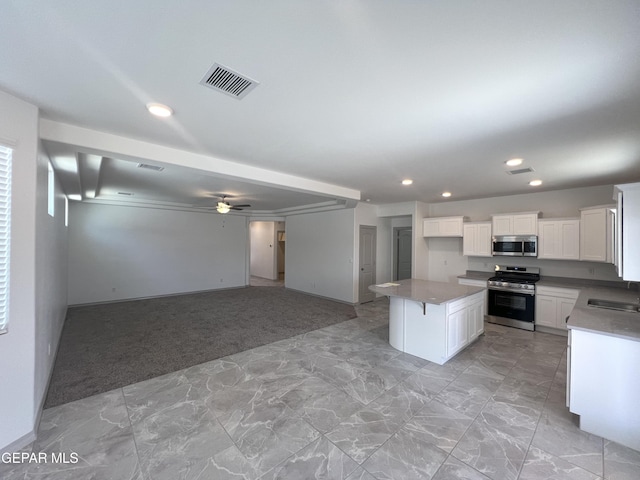 14916 Concept Ct, El Paso, TX 79938 - kitchen featuring appliances with stainless steel finishes, open floor plan, a sink, recessed lighting, and ceiling fan