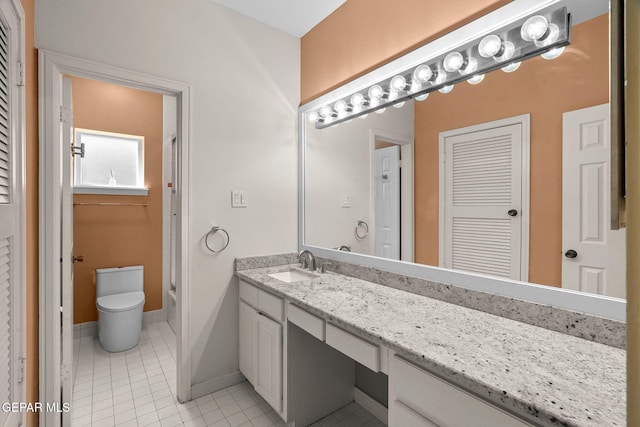 425 Golden Springs Dr, El Paso, TX 79912 - full bathroom featuring toilet, vanity, baseboards, a closet, and tile patterned floors