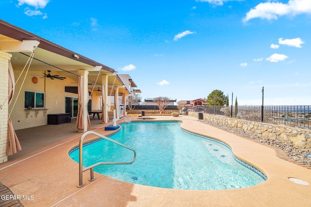 425 Golden Springs Dr, El Paso, TX 79912 - view of pool featuring a patio, a fenced backyard, and a ceiling fan