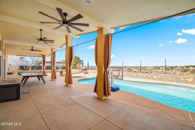 425 Golden Springs Dr, El Paso, TX 79912 - exterior space with a patio, a fenced backyard, a fenced in pool, and a ceiling fan