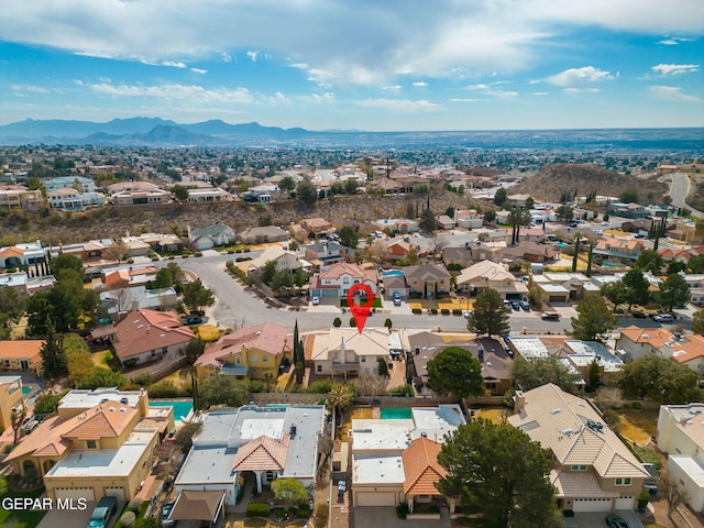 aerial view featuring a residential view and a mountain view