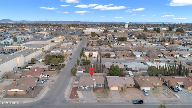 aerial view with a mountain view and a residential view