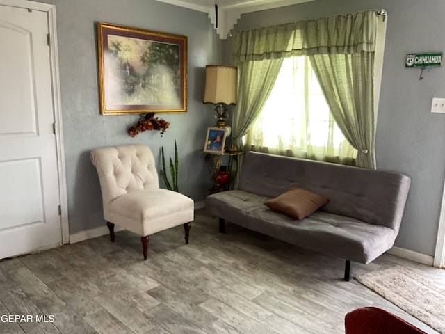 sitting room featuring wood finished floors and baseboards