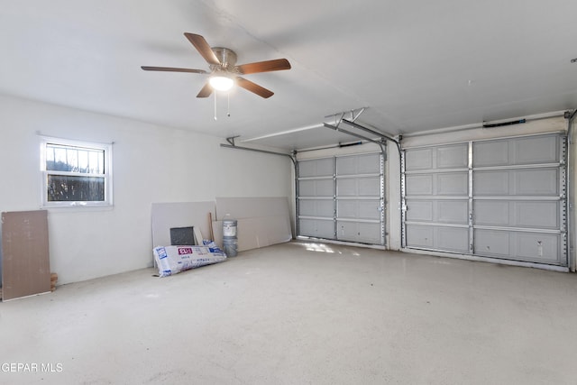 garage with a ceiling fan