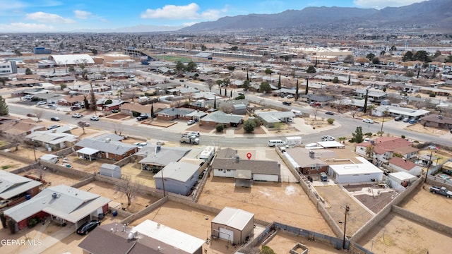 bird's eye view featuring a residential view and a mountain view