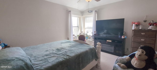 bedroom featuring a ceiling fan and vaulted ceiling