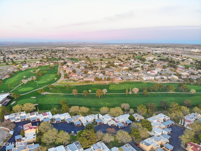 drone / aerial view featuring a residential view and view of golf course